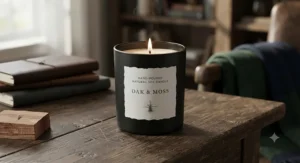 Hand-poured natural soy wax masculine scented candle with a minimalist label design.