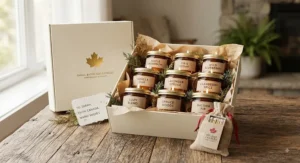 Beautifully packaged small candles for gifts in a presentation box, ready for Canadian gift giving.