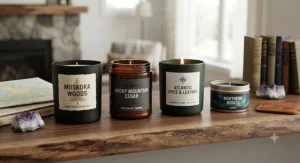 Selection of premium masculine scented candles handcrafted in Canada for a cozy home atmosphere.