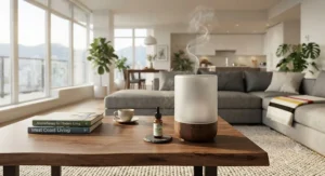 An aromatherapy essential oil diffuser for a large room filling a spacious apartment with soothing eucalyptus scent.