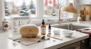Step-by-step cleaning tools and maintenance guide for essential oil diffusers in Canadian households.