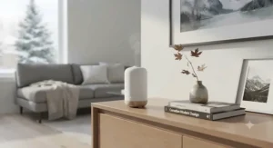 A stylish Wi-Fi enabled scent diffuser seamlessly blending into contemporary Canadian home decor.