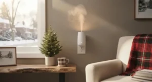 A seasonal plug-in scent diffuser warming up a Canadian living space with cozy winter-inspired fragrance notes.