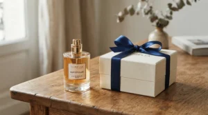 An elegantly packaged luxury room spray displayed in a gift box with ribbons for special occasions.