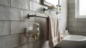 A reliable plug-in diffuser for bathroom environments featuring humidity resistance for long-lasting performance.