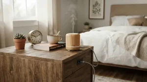 A plug-in diffuser vs USB diffuser comparison demonstrating placement constraints in tight areas.