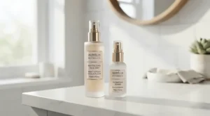 Demonstrating bottle size value, two different formats of a rated premium room spray stand on a clean white kitchen counter.
