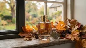 Reflecting popular customer trends, a stylish rated premium room spray sits in a sunlit Ottawa sunroom decorated for autumn.